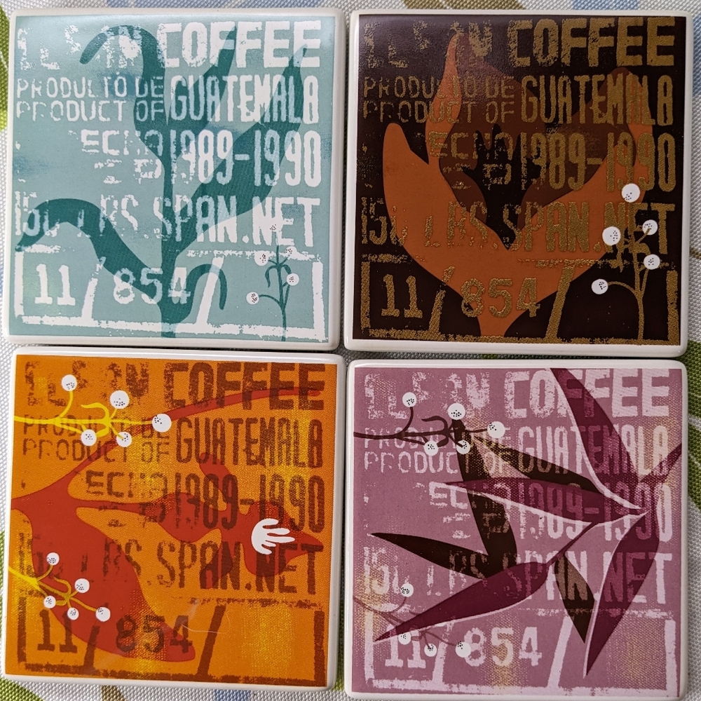 Starbucks Coffee Company 2006 Ceramic Tile Coasters, Cork Back, Set Of 4
